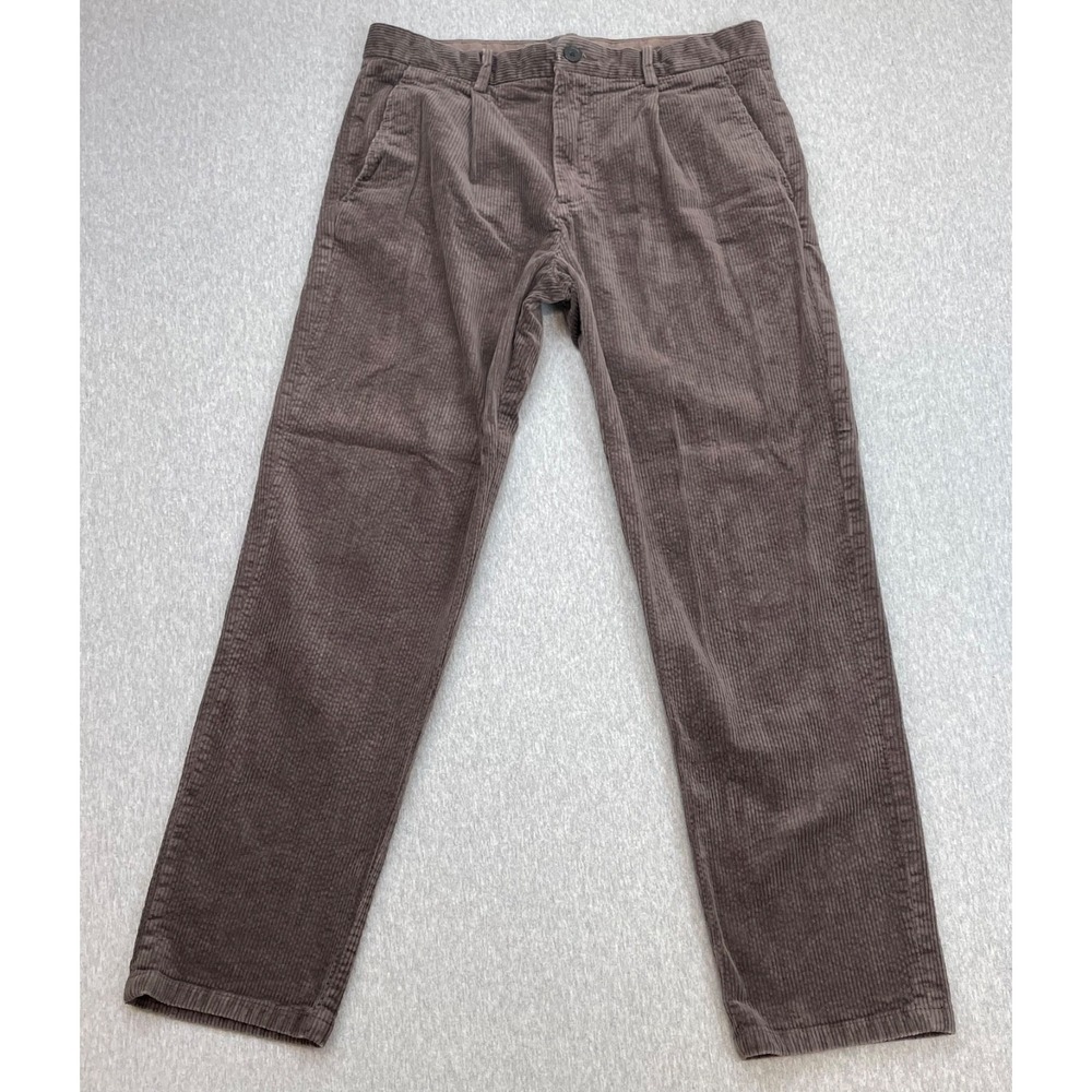 H&M Pants Mens 30 Brown Cotton Blend Stretch Pleated Corduroy Straight